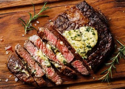 wagyu ribeye with garlic butter and herbs